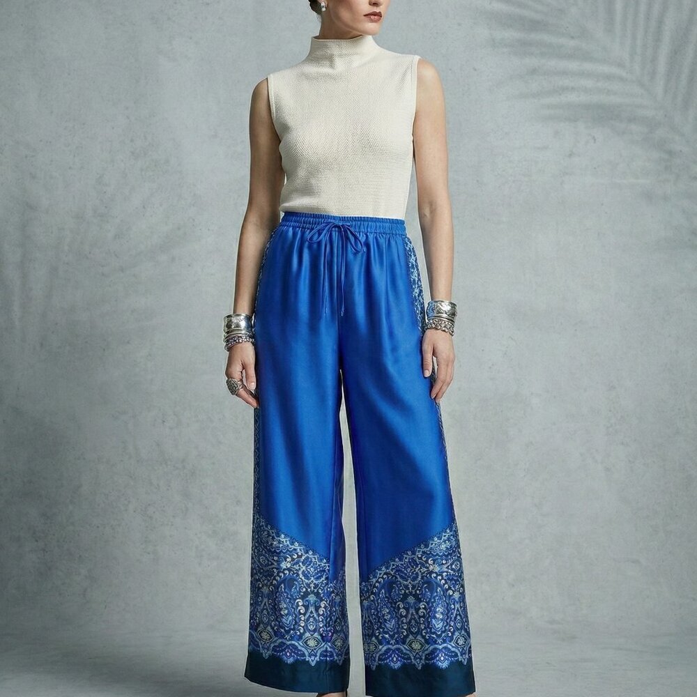 Chico’s Pull-On Paisley Drawstring Cropped Pants – Blue Pearl – 0 (4/6-S) – NWT - Picture 6 of 7